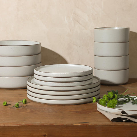 Gibson Elite dinner bowl angled detail showing hybrid plate-bowl shape benefit: versatile serving