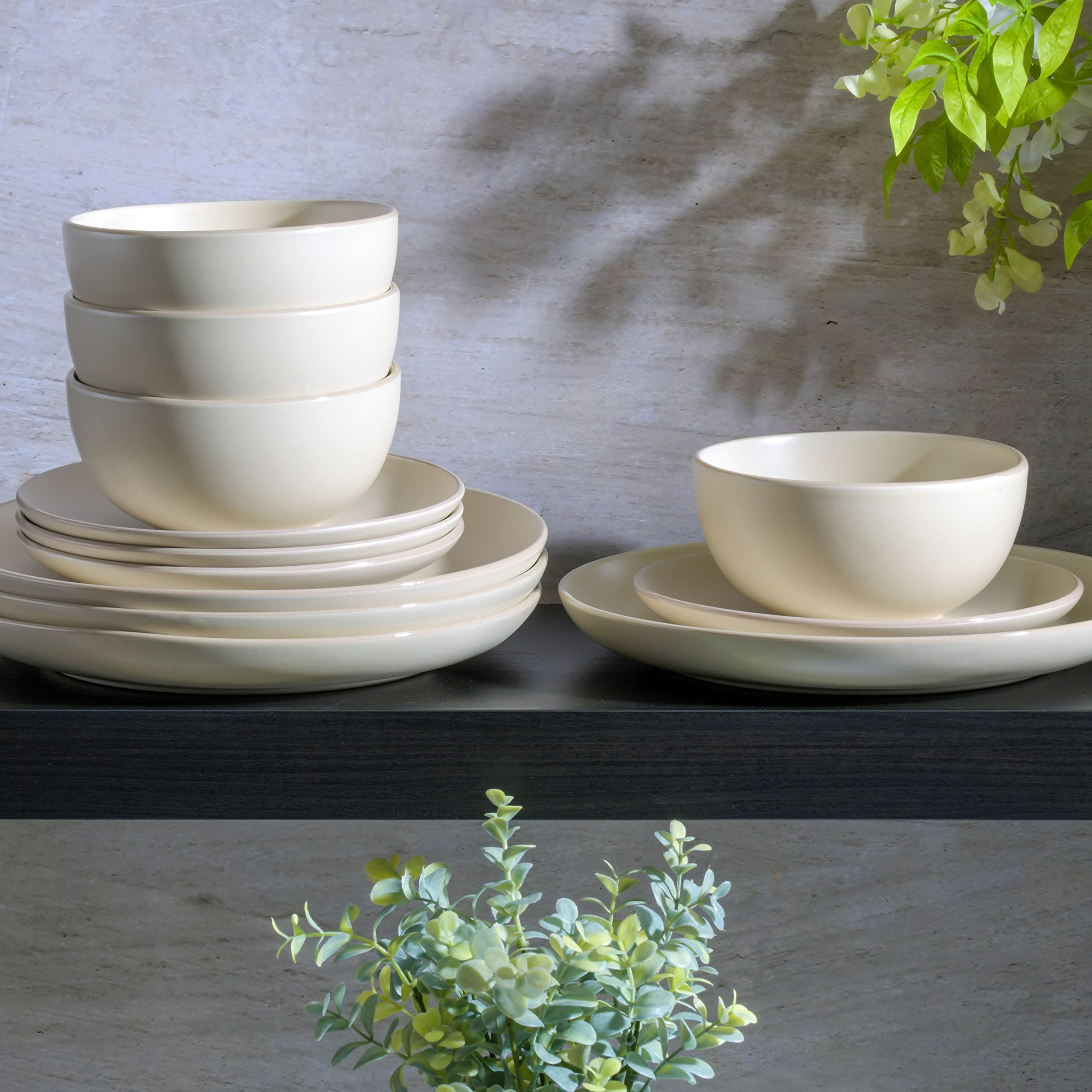 Gibson Home stacked plates showing coupe shape saving cabinet space and neat storage