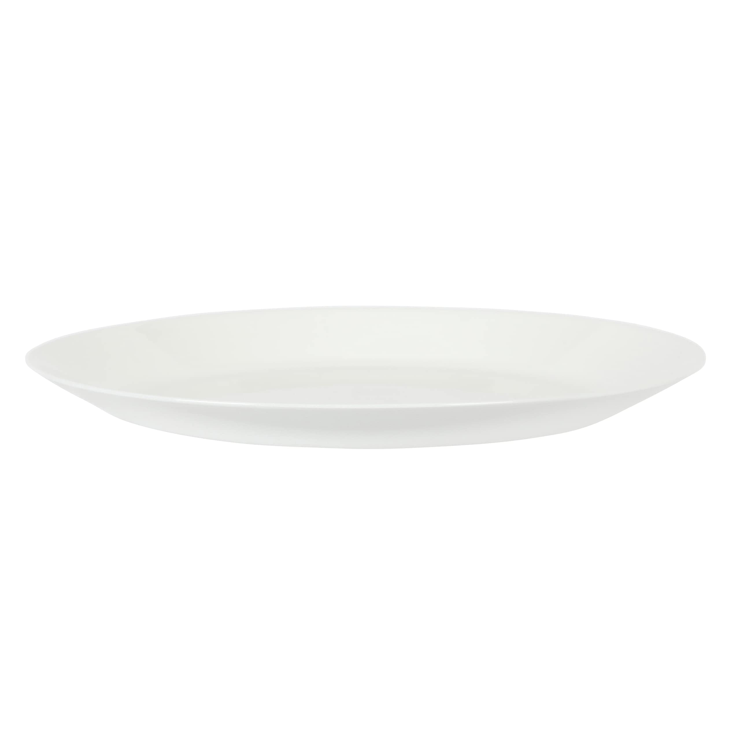 Gibson Home plate beside fork and knife to show 10-inch scale and practical size for family meals
