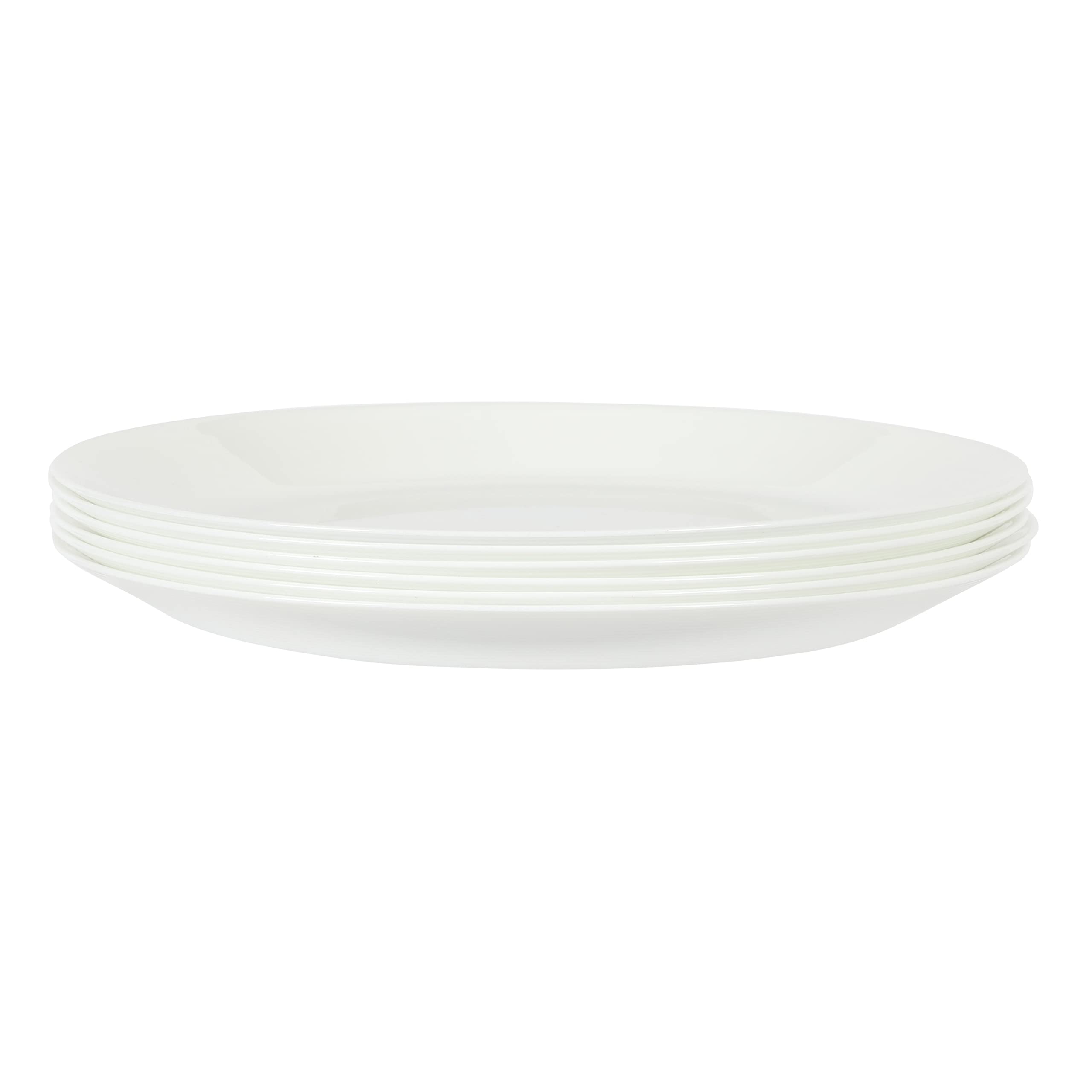 Gibson Home plates stacked in cabinet to show space-saving layout and protective stacking to reduce edge damage