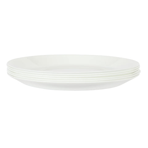 Gibson Home plates stacked in cabinet to show space-saving layout and protective stacking to reduce edge damage