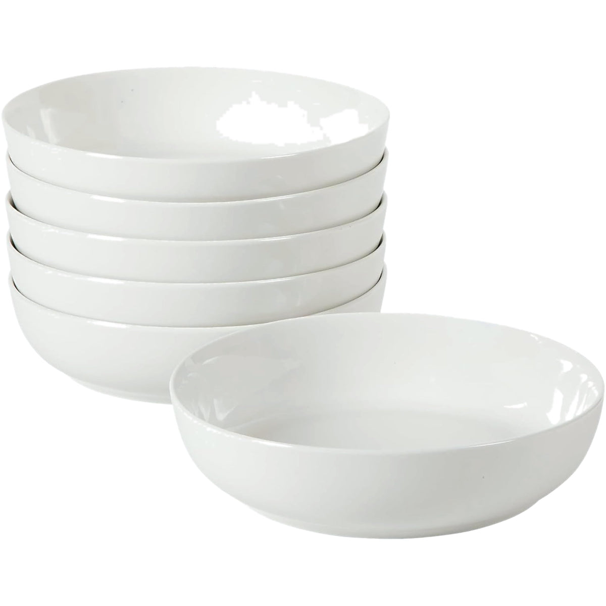 Gibson Home front view of six white porcelain blate bowls showing modern shape and elegance