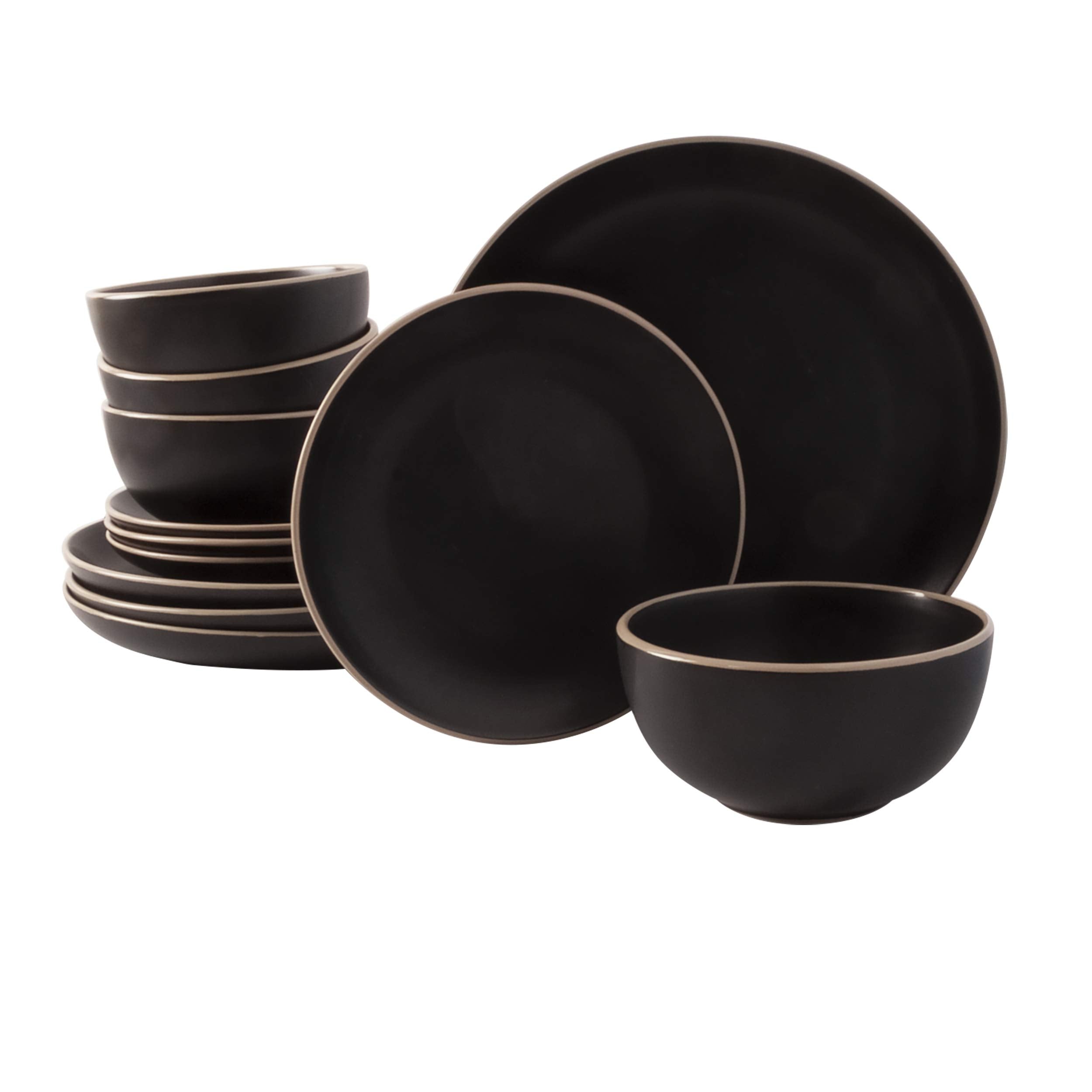 Gibson Rockaway front view showing full 12-piece set and modern matte black finish
