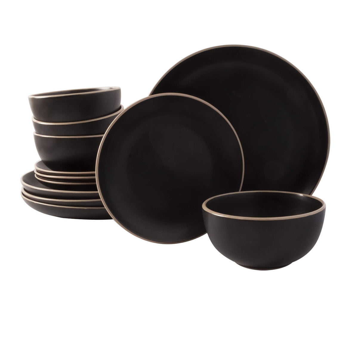 Gibson Rockaway front view showing full 12-piece set and modern matte black finish