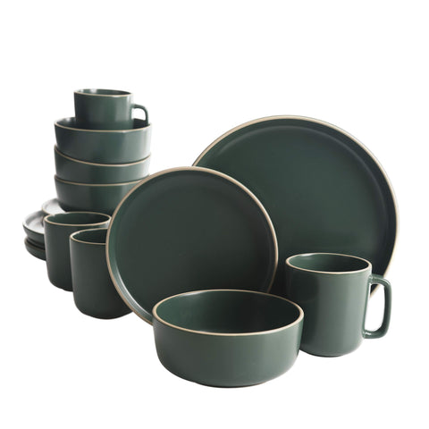 Gibson Home front view of full Zuma set in green showing complete service for four