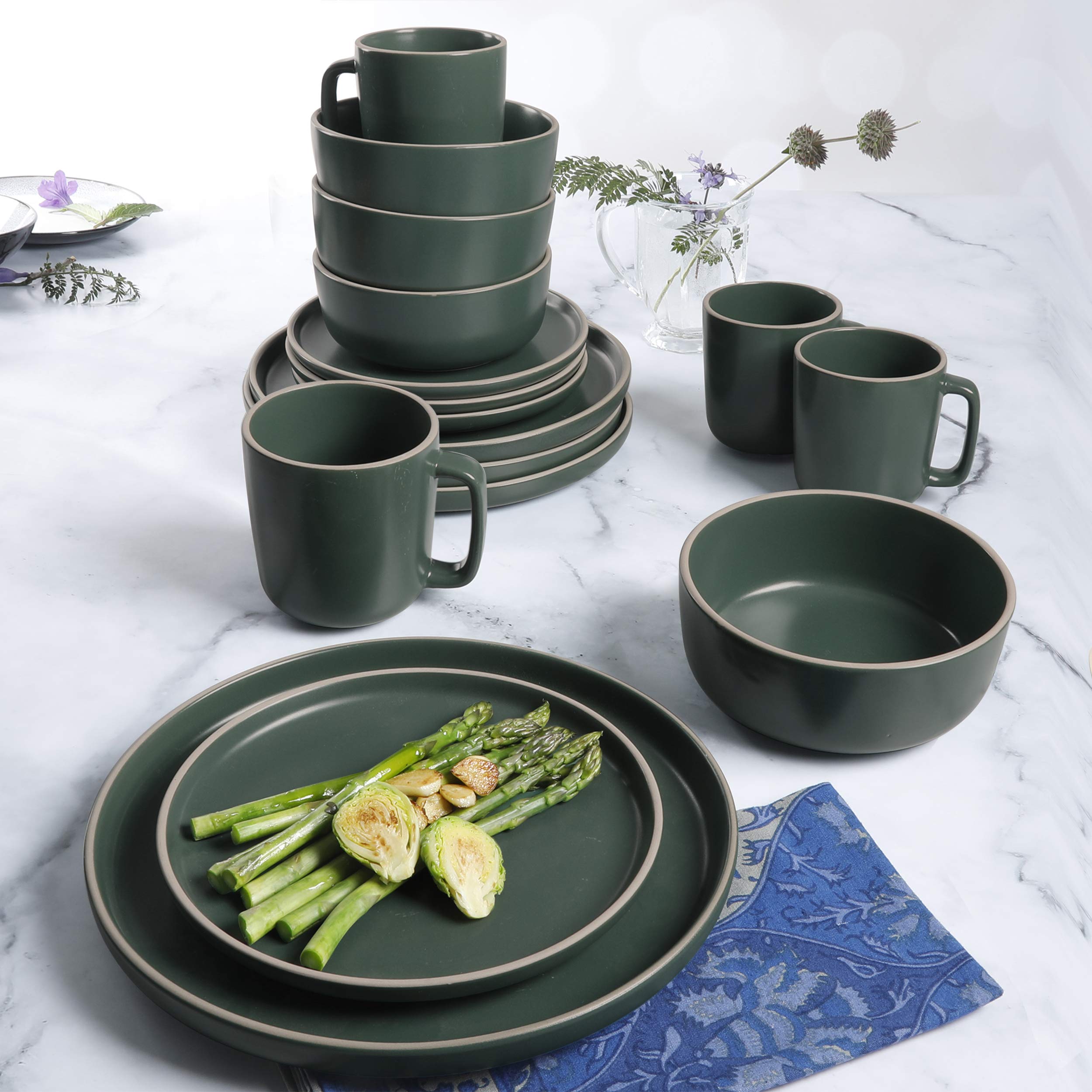 Gibson Home stacked Zuma dishes inside cabinet illustrating space-saving storage