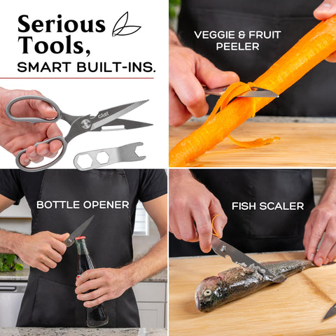 Gidli scissors cutting raw chicken, demonstrating strong cutting power and control