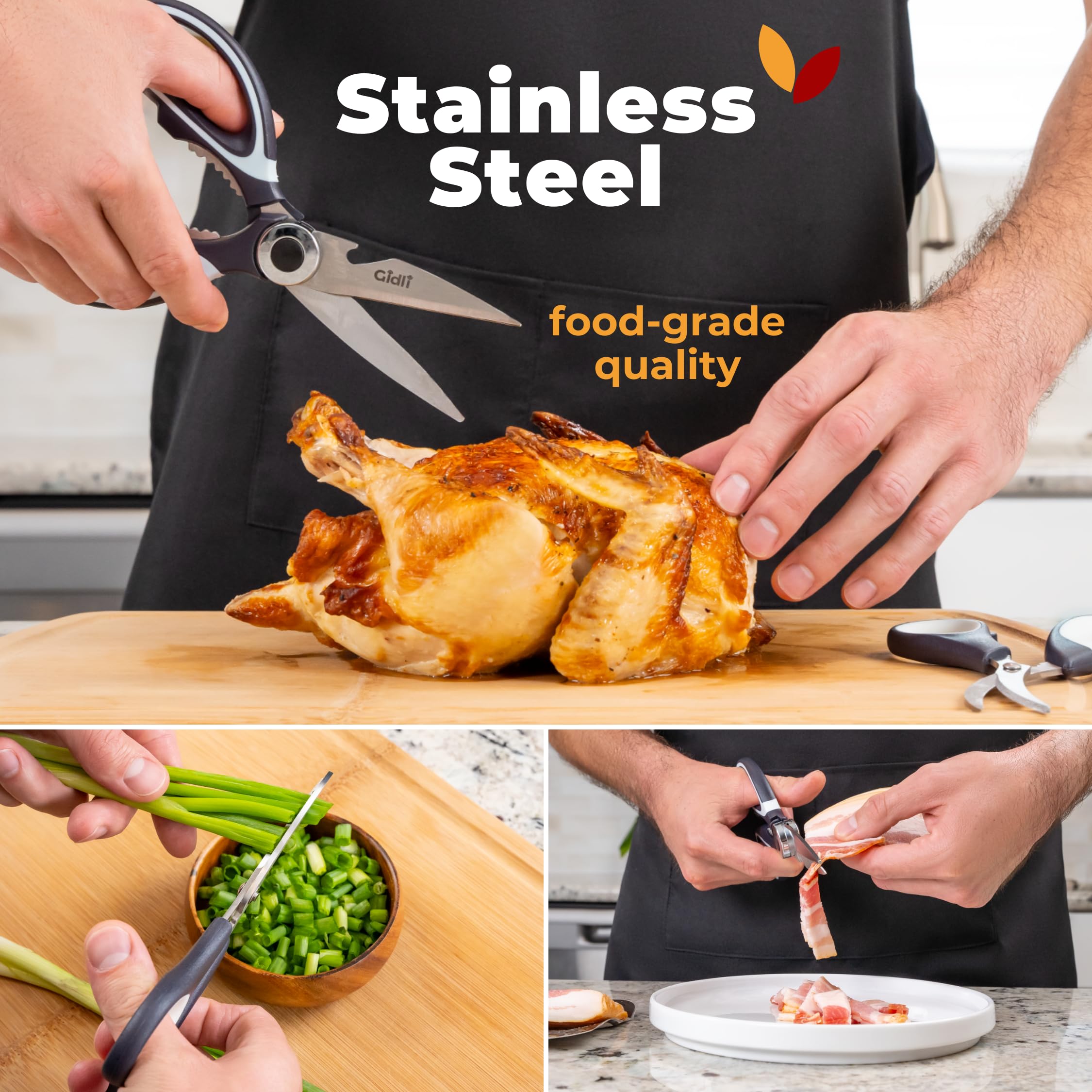 Gidli seafood scissors cutting shrimp shells for cleaner, faster seafood prep