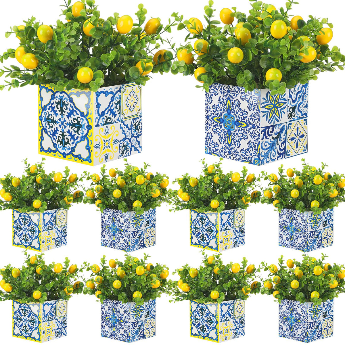 Giegxin front view of blue tile lemon pot showing coastal design and instant style
