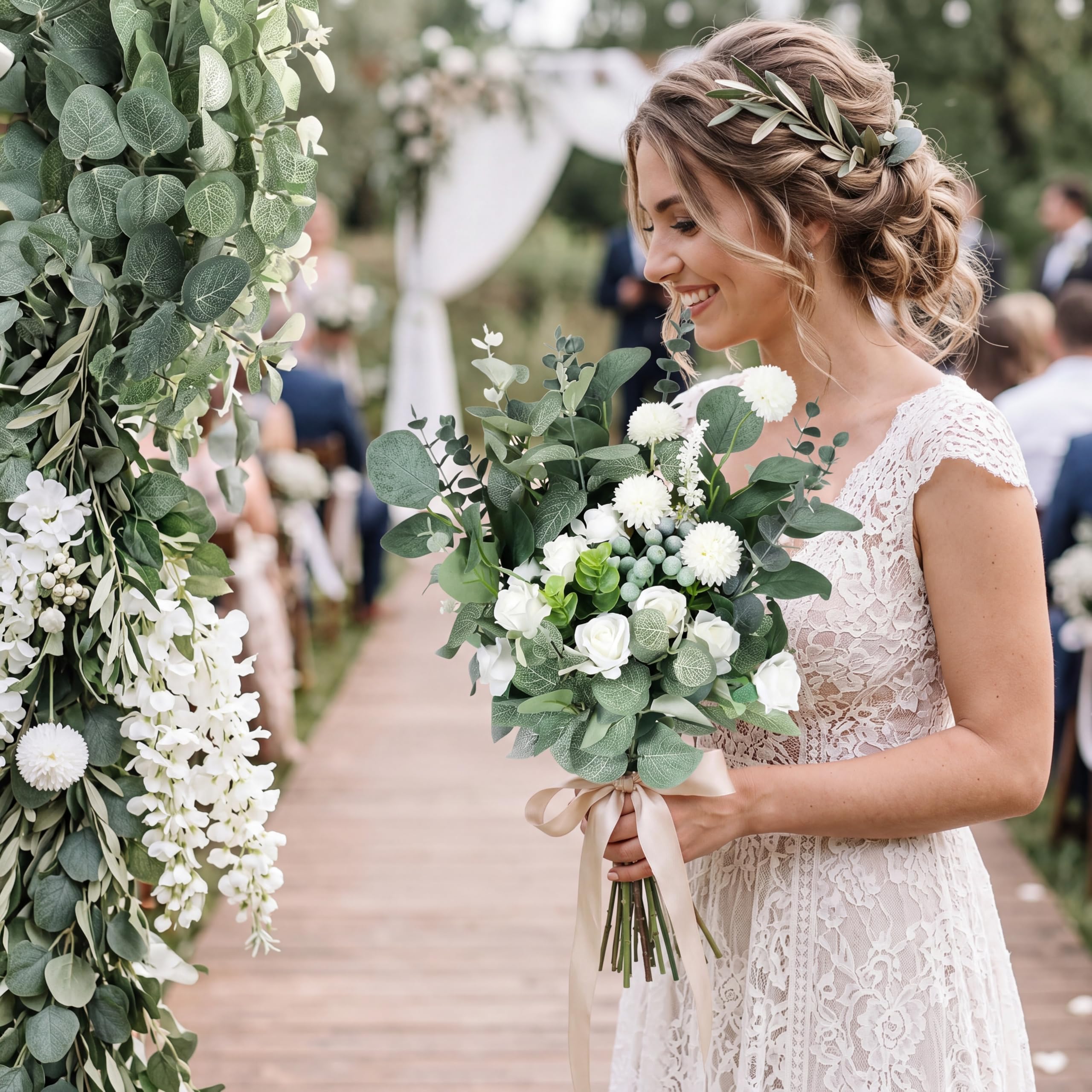Giegxin mixed eucalyptus with silk roses showing easy bouquet enhancement