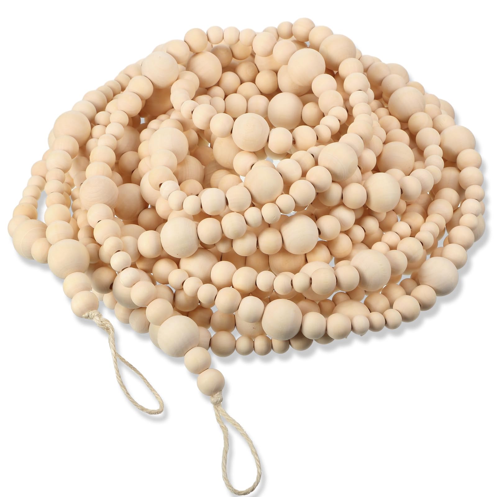 Giegxin front view of wooden bead garland showing full strand and natural tone benefit