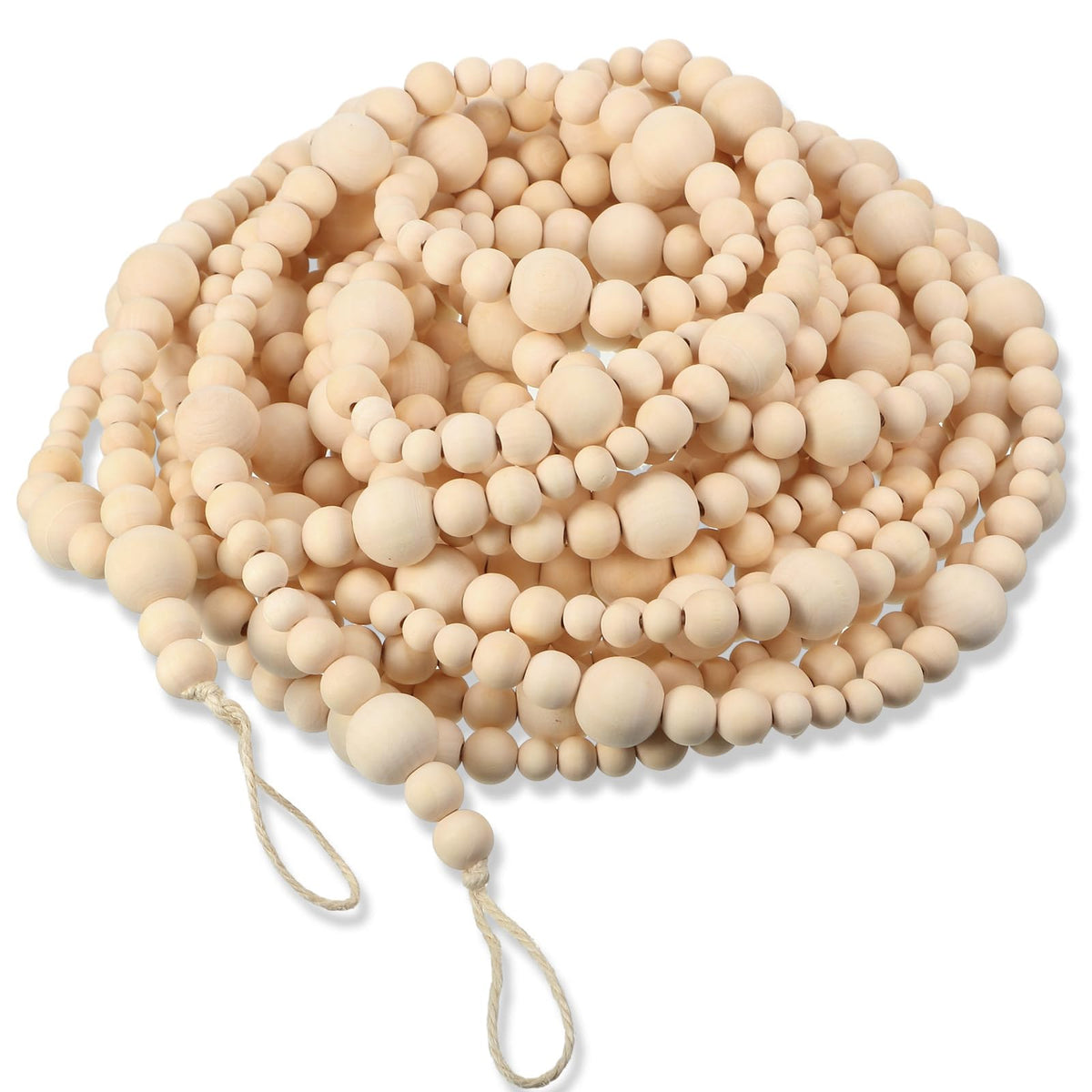 Giegxin front view of wooden bead garland showing full strand and natural tone benefit