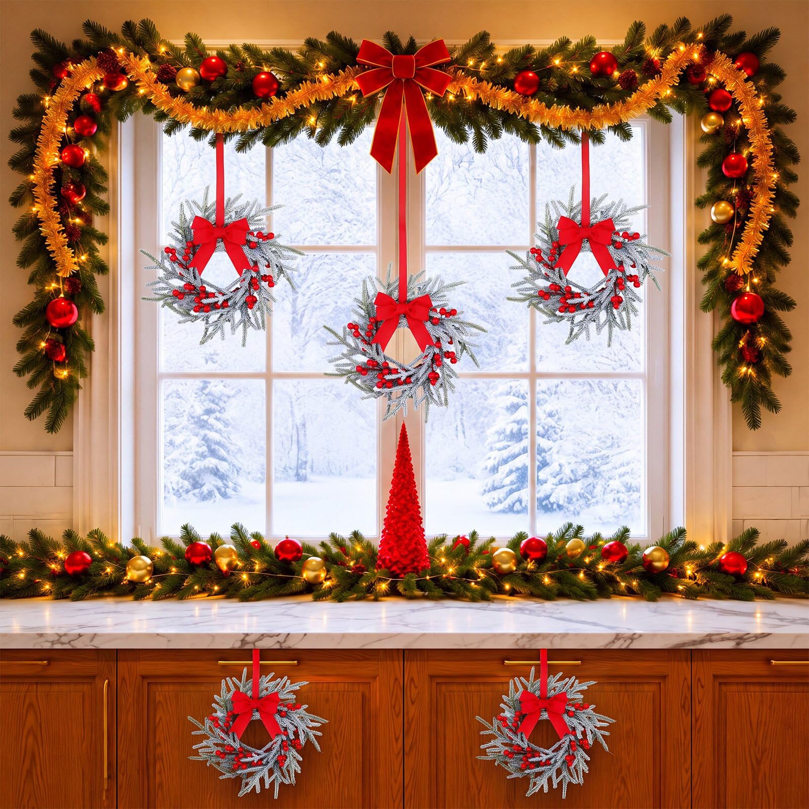 Giegxin tabletop styling with wreaths around candles for cozy ambiance