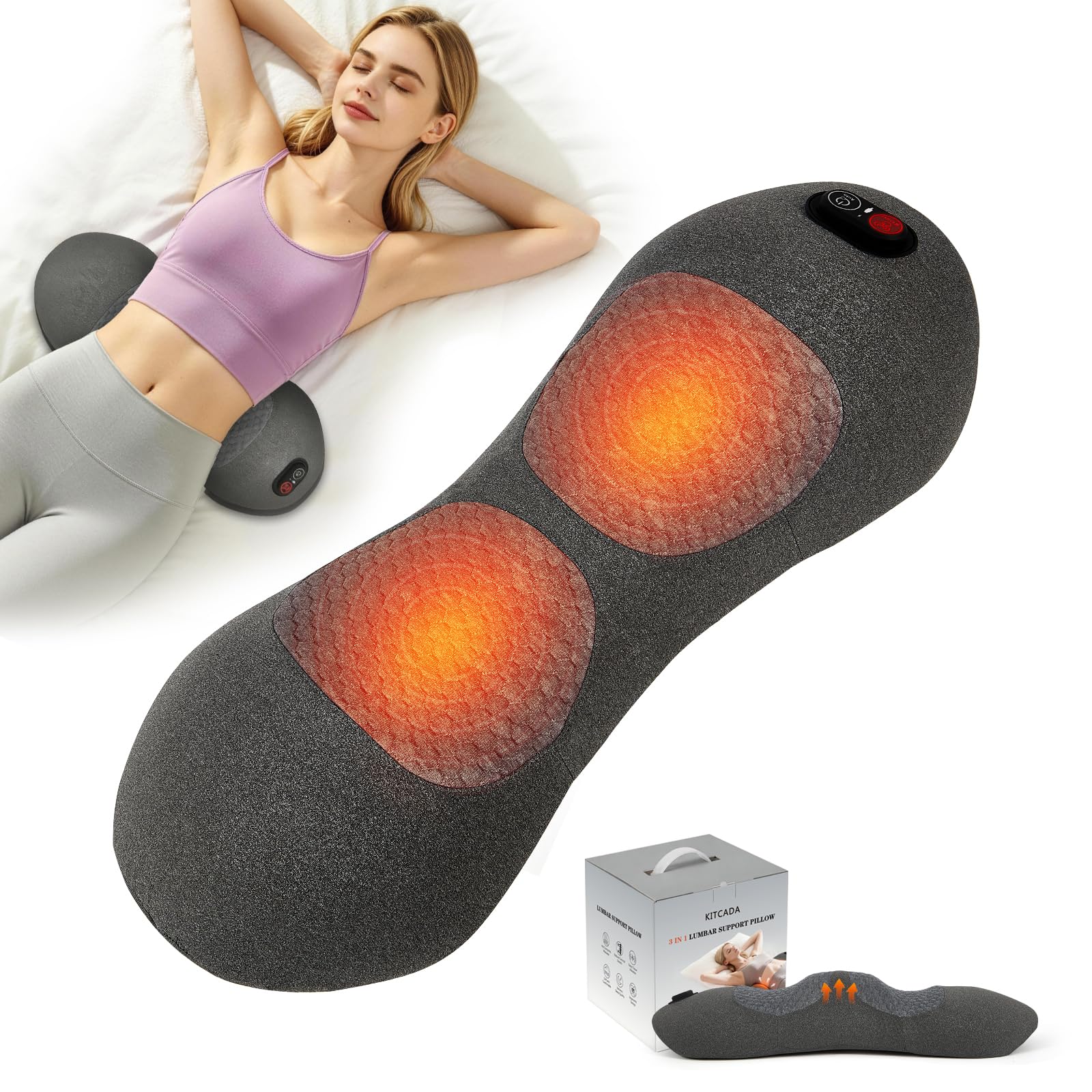 GIFEY front view of lumbar massager showing ergonomic shape and portability benefit