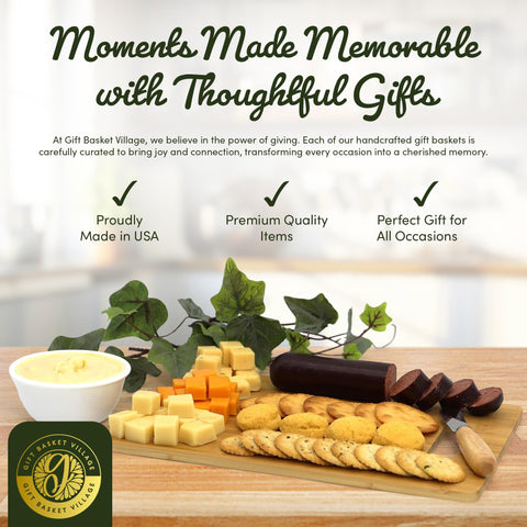 Gift Basket Village crackers and spread in-use demonstrating easy serving and immediate enjoyment benefit