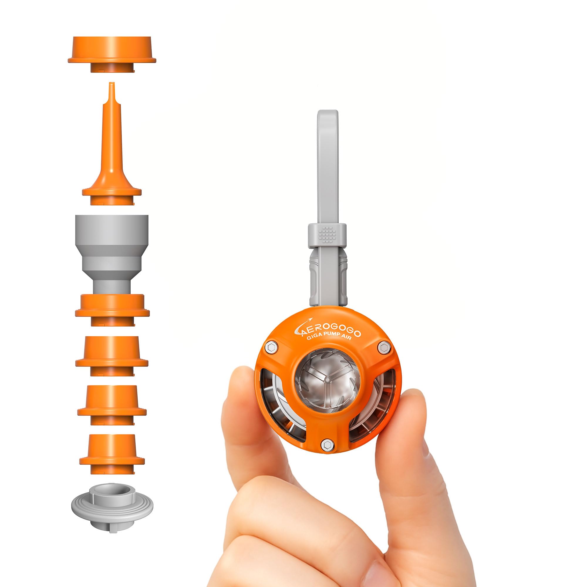 GIGA PUMP front view of compact inflator showing controls and USB port, fast inflation benefit