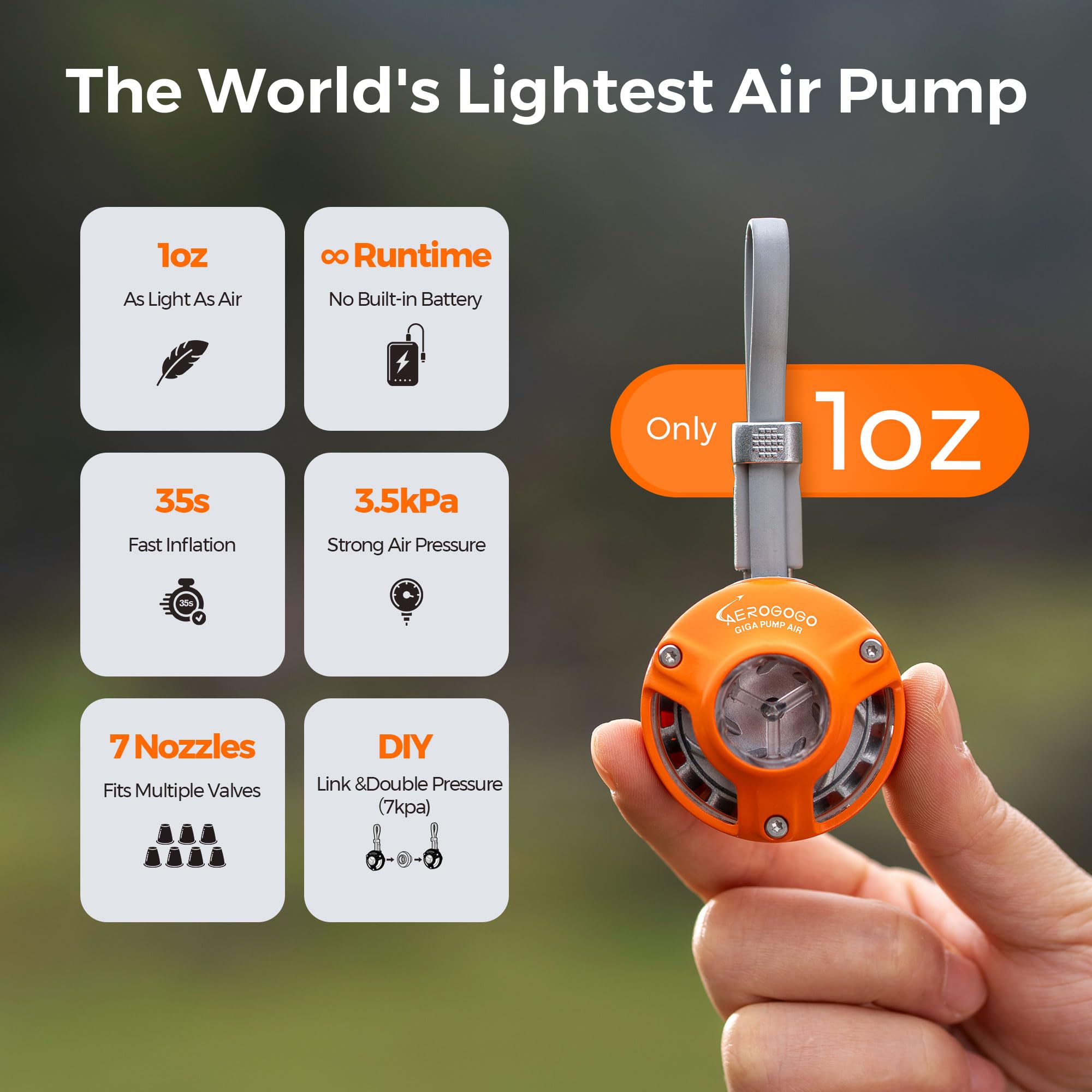 GIGA PUMP next to keys and power bank showing 1oz size, highlights portability