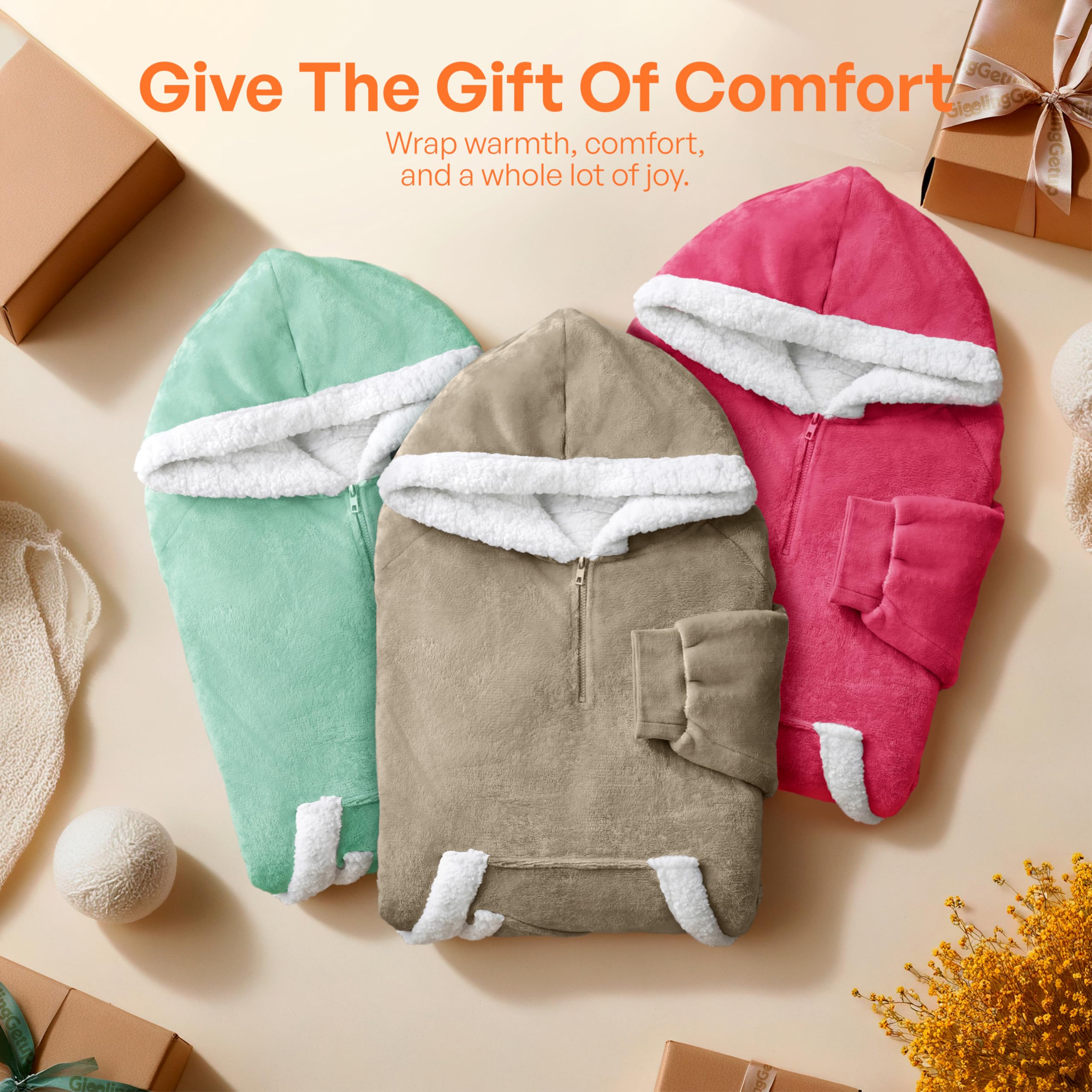 Giggling Getup folded storage and label emphasizing easy care