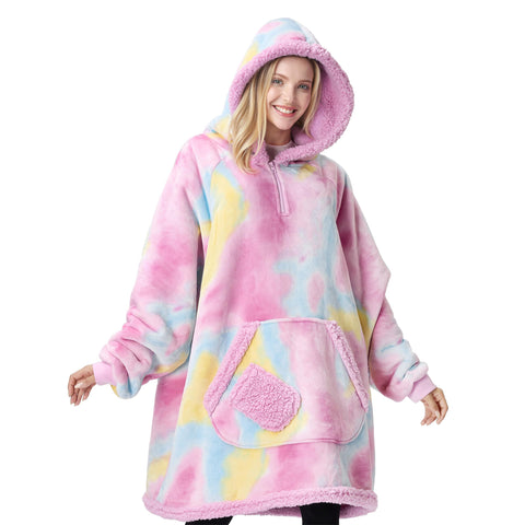 Giggling Getup front view in cotton candy tie dye showing cozy coverage