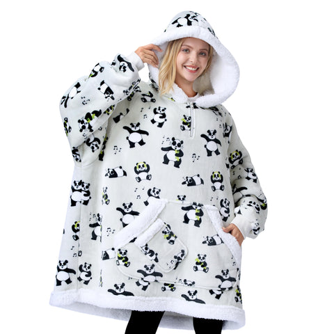 Giggling Getup front view grey panda showing cozy oversized fit and warmth