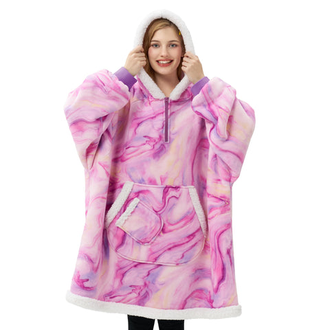 Giggling Getup front view showing oversized hooded blanket with cozy fit