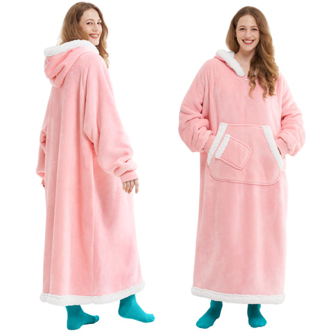 Giggling Getup front view hooded blanket showing cozy coverage and mobility