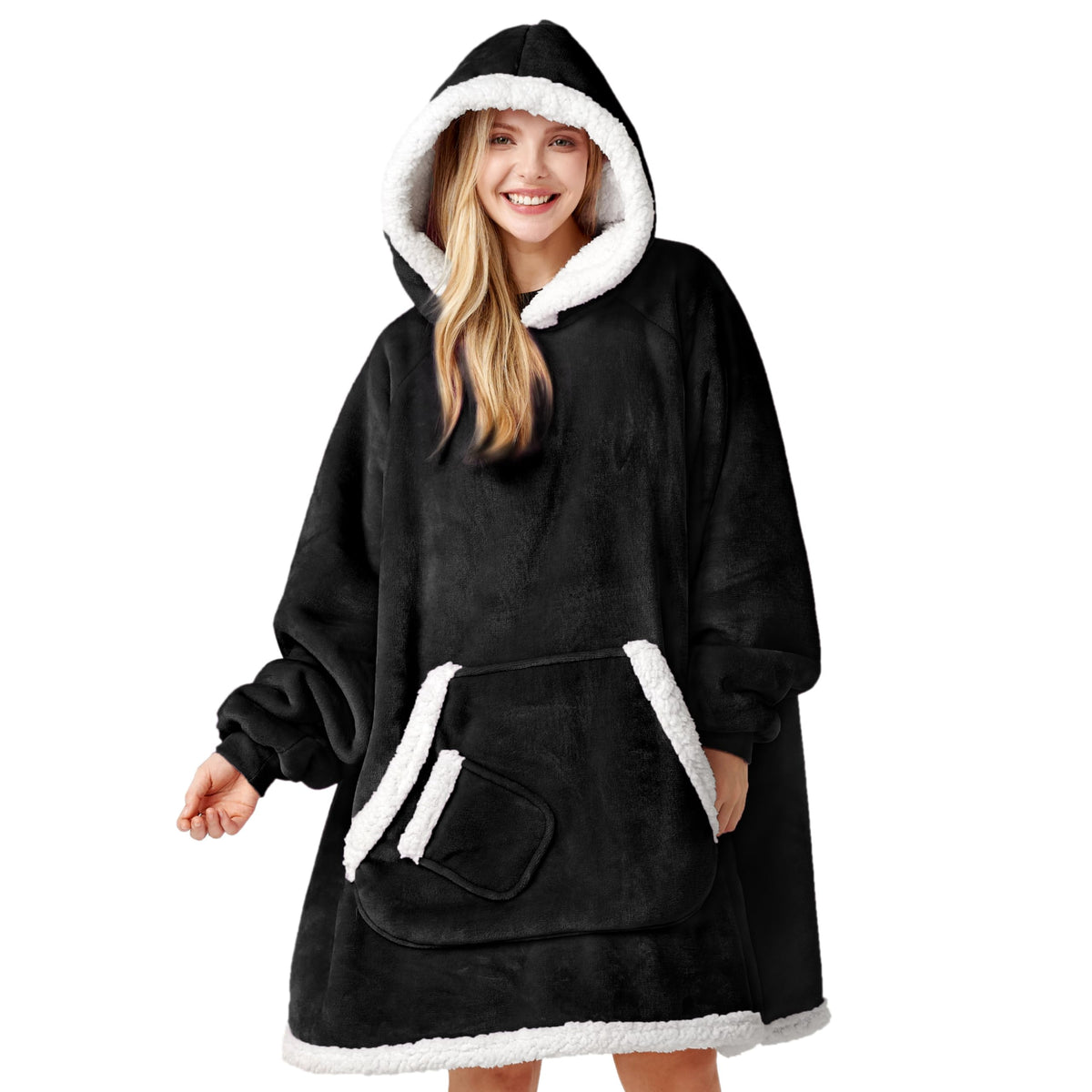 giggling getup front view hooded blanket showing roomy fit and cozy benefit