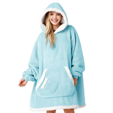 Giggling Getup front view sky blue showing full hood and cozy fit