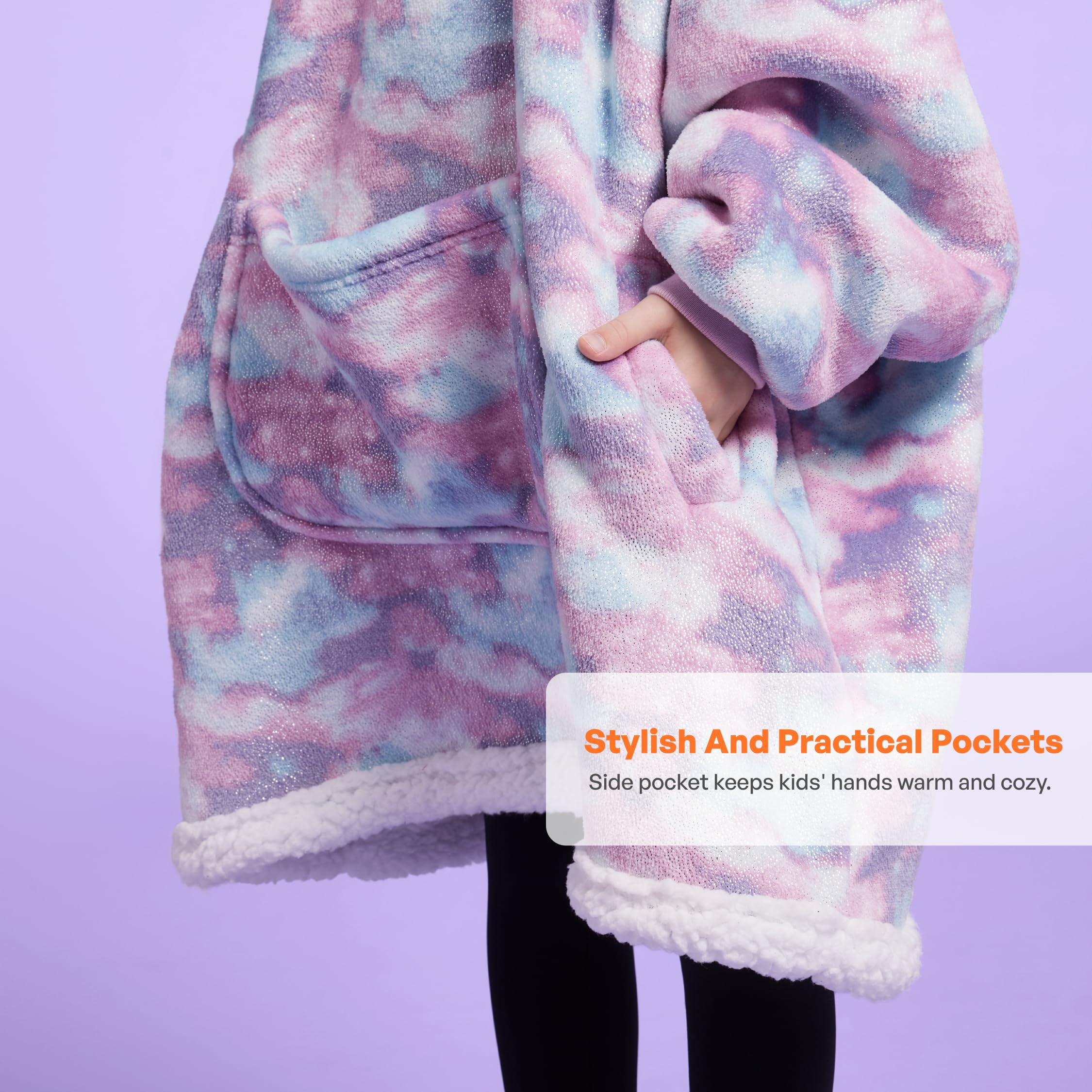 Giggling Getup hood with unicorn print offering playful style and head warmth