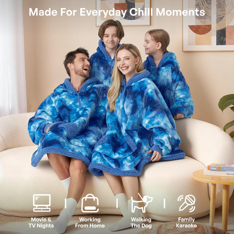Giggling Getup child wearing hoodie on couch enjoying comfortable lounging
