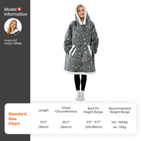 Giggling Getup model wearing blanket on couch illustrating relaxed use and cozy coverage