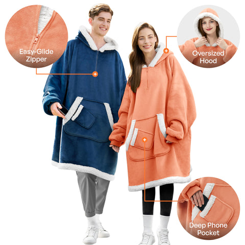 Giggling Getup model wearing hoodie in living room illustrating relaxed comfort