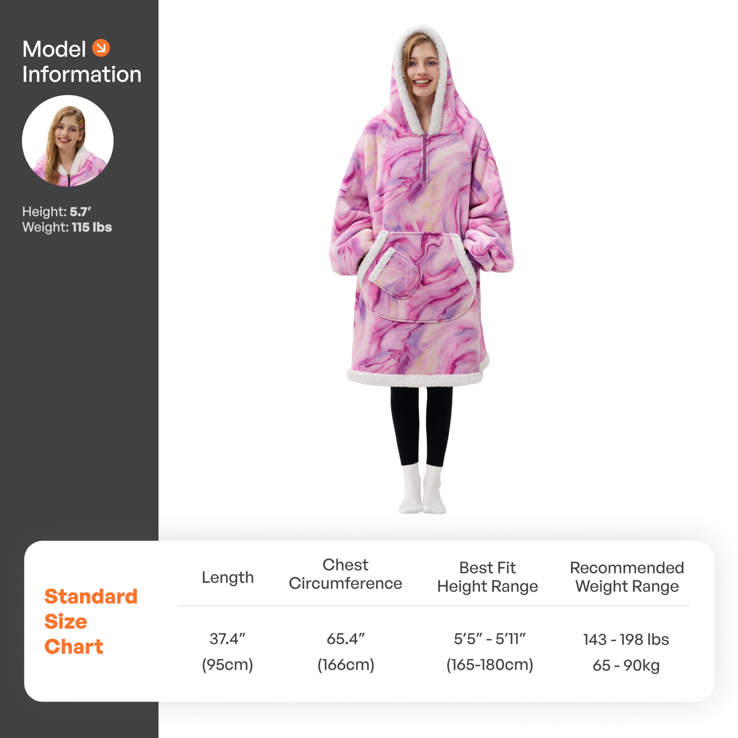 Giggling Getup model wearing the hoodie blanket relaxing on sofa for comfort