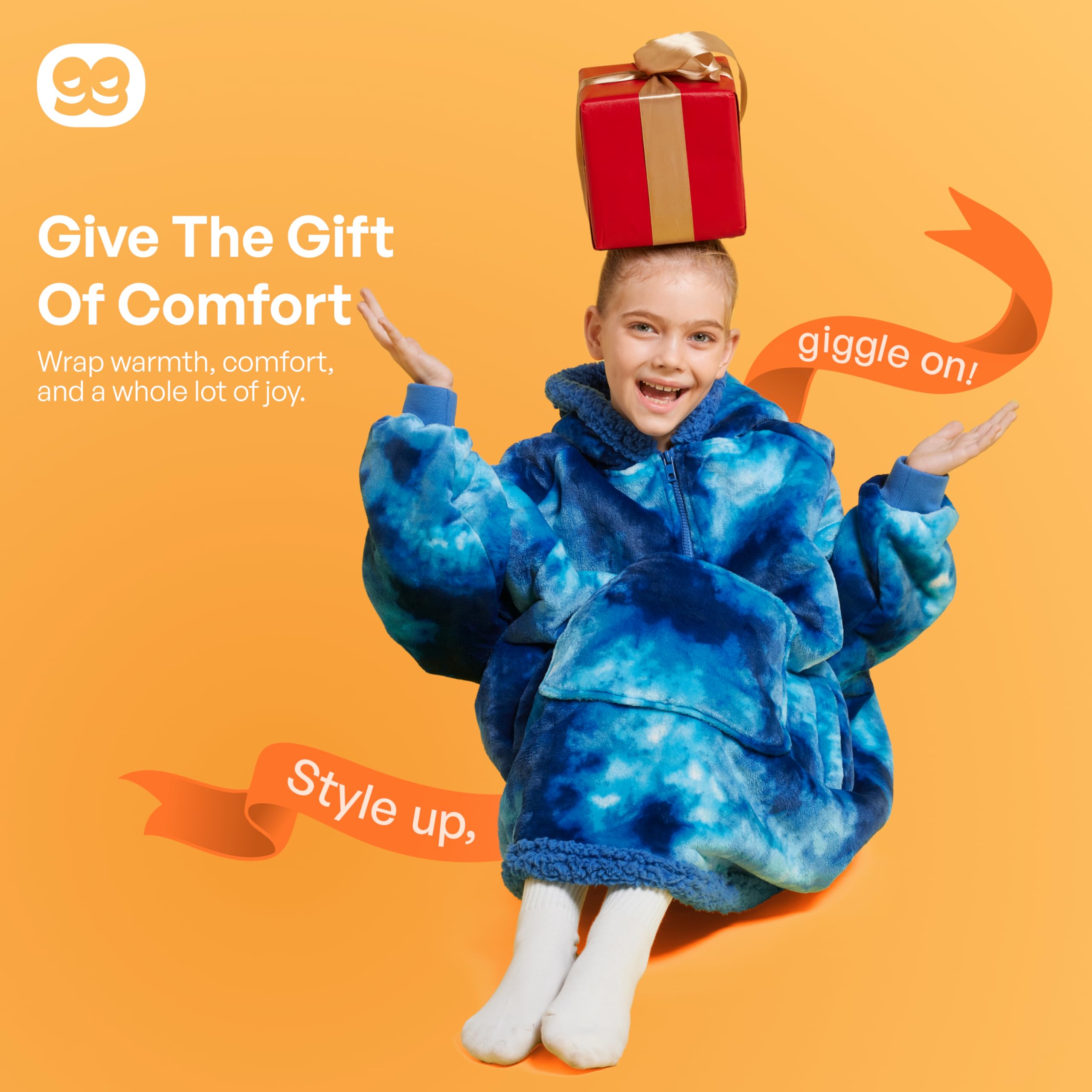Giggling Getup wearable blanket hoodie at outdoor stadium for warmth