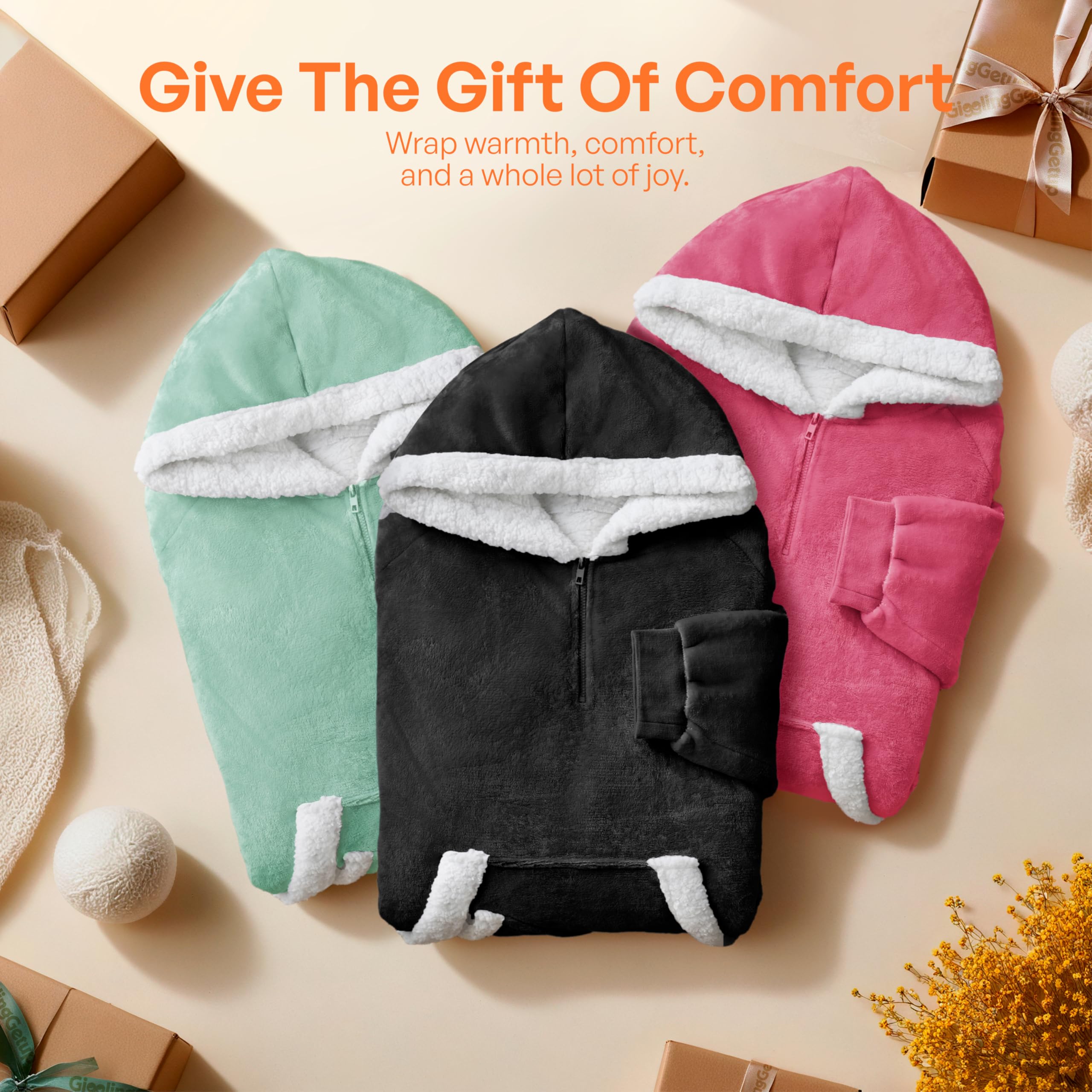 giggling getup wearable blanket with mug showing relaxed warmth for cozy moments