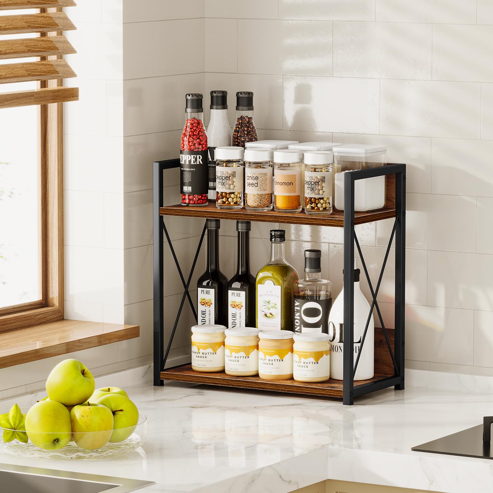 Giikin spice jars arranged on tiers for easy visibility and reach