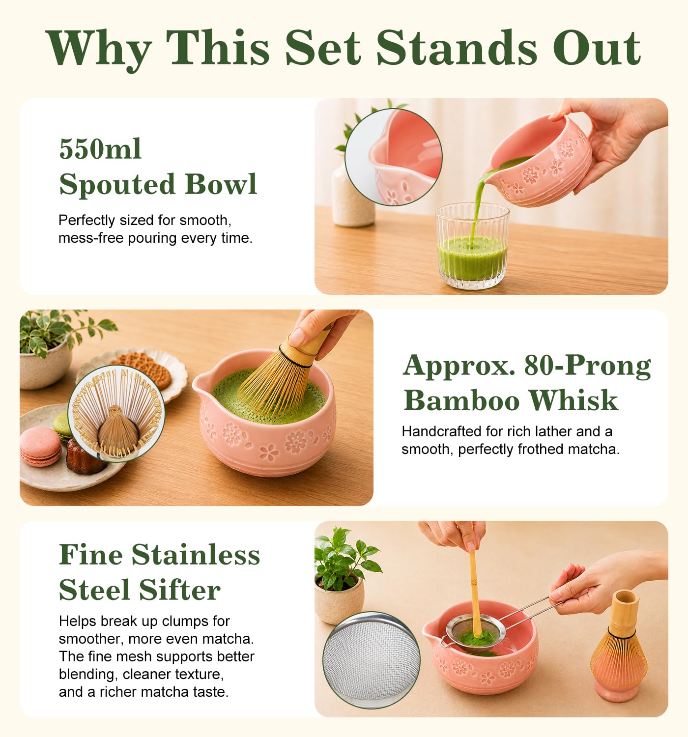 Giiouni ceramic 550ml spouted bowl close-up, provides easier whisking