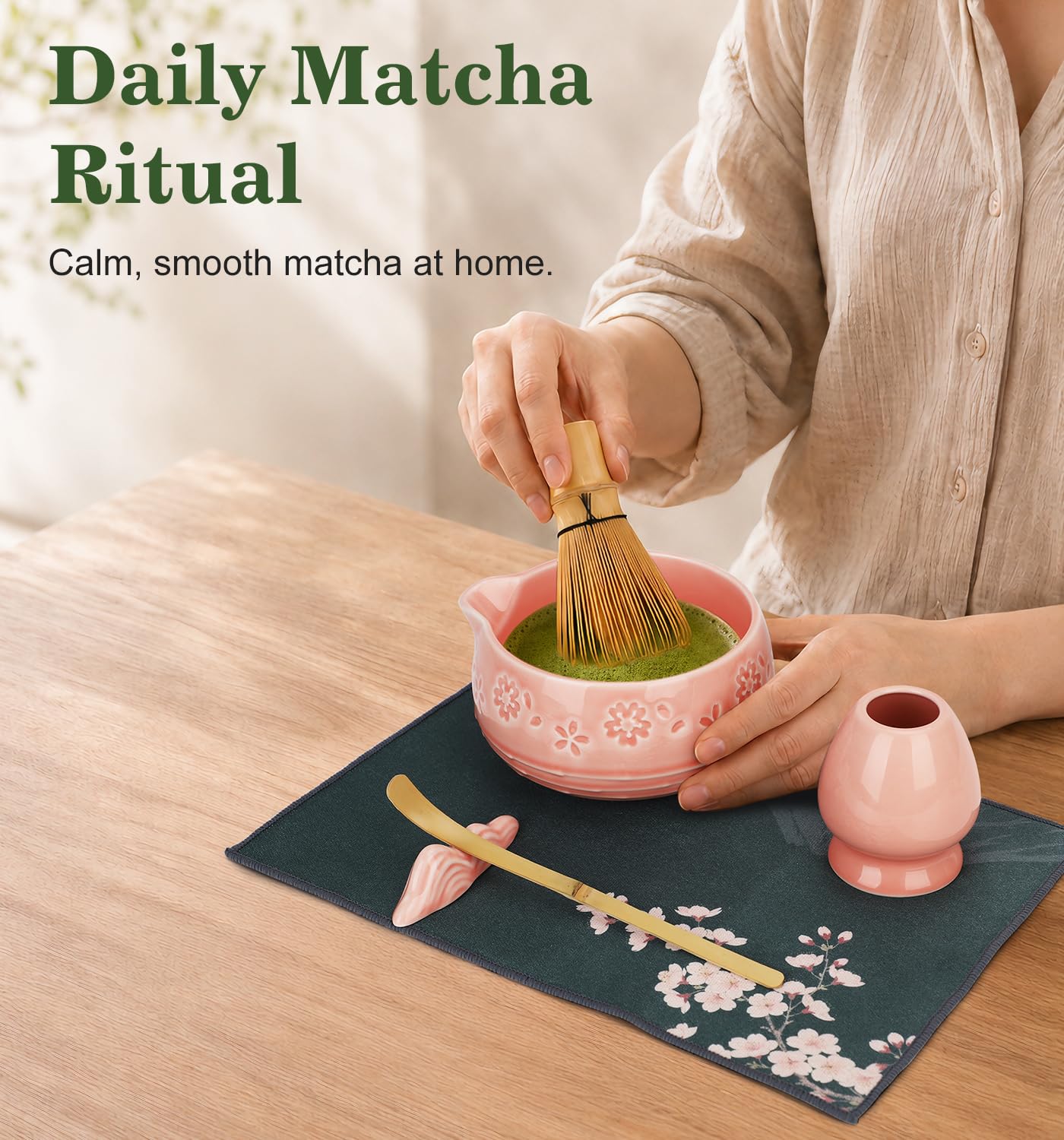 Giiouni matcha preparation in kitchen, helps make consistent daily drinks