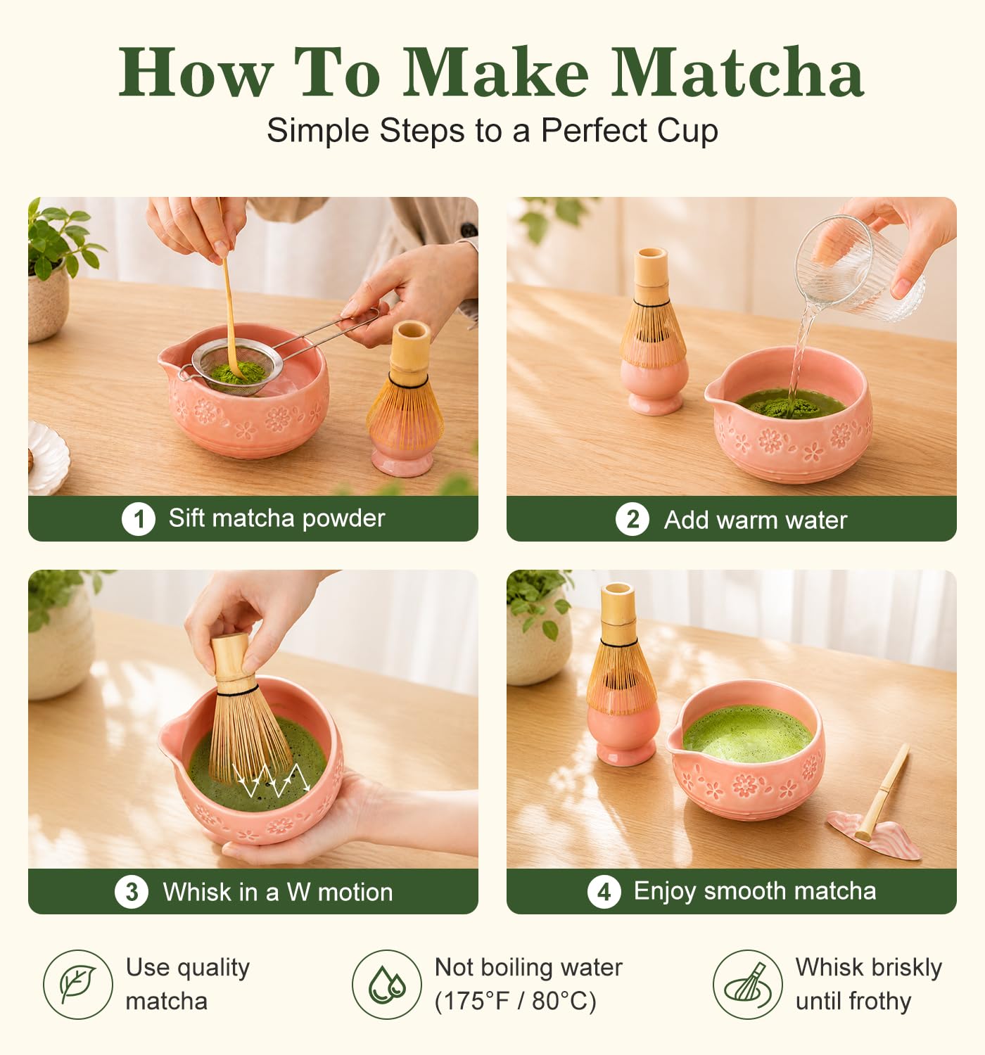 Giiouni bamboo whisk holder with scoop, protects prongs and extends life