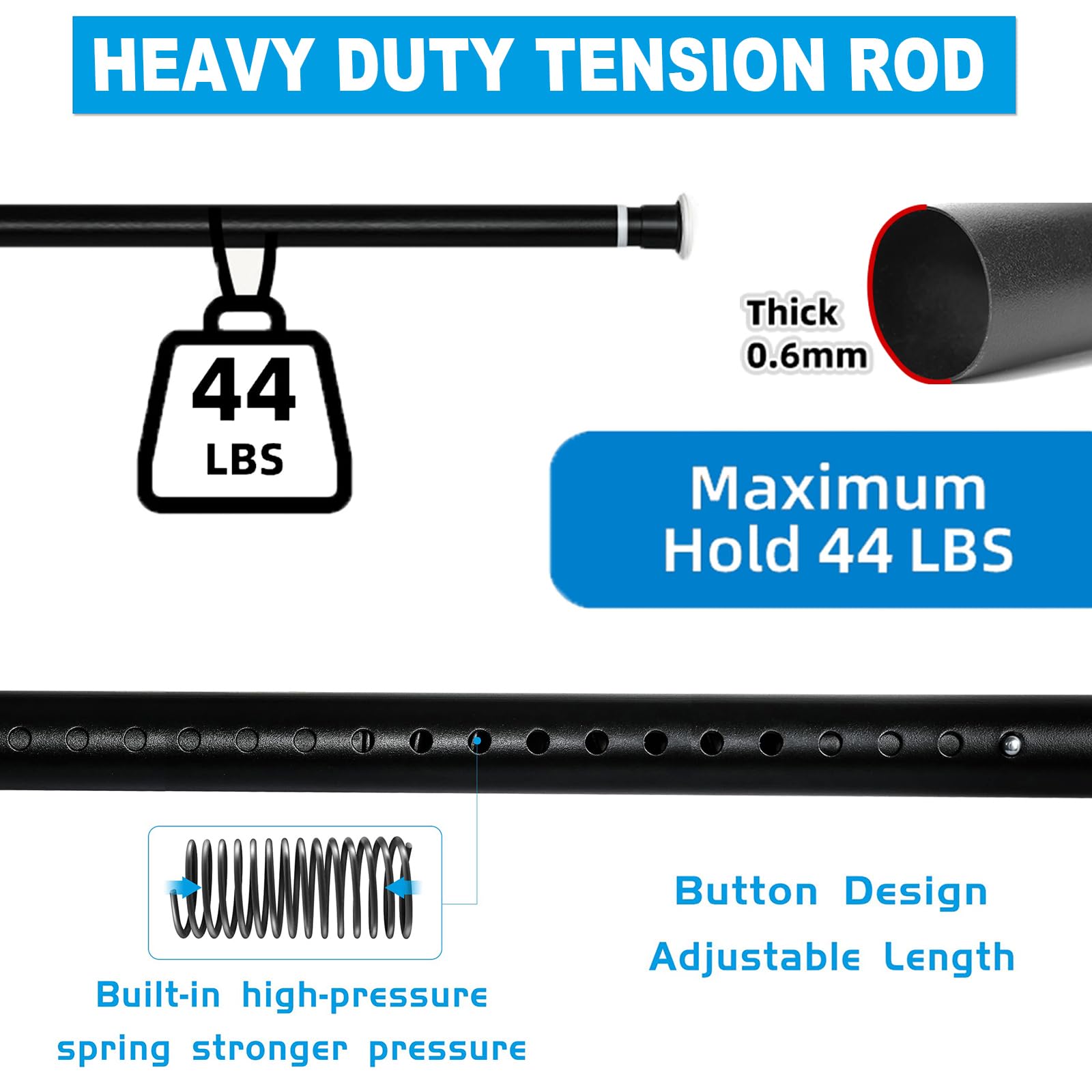 Ginbel Direct rod extended across shower stall demonstrating tool-free install