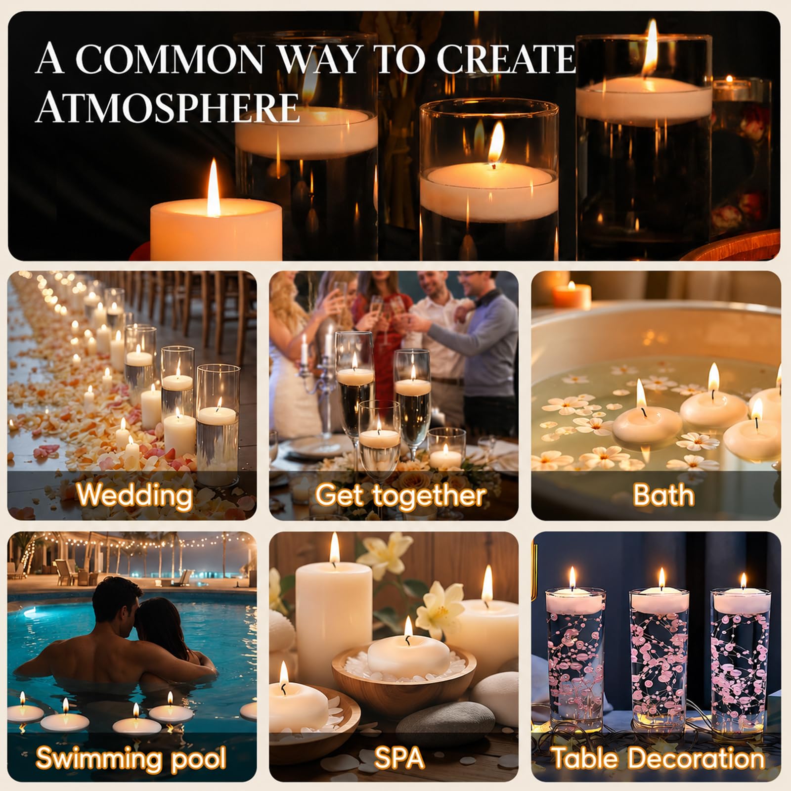 ginitiri candles floating atop a tall glass vase enhancing table decor