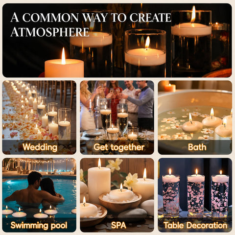 ginitiri candles floating atop a tall glass vase enhancing table decor
