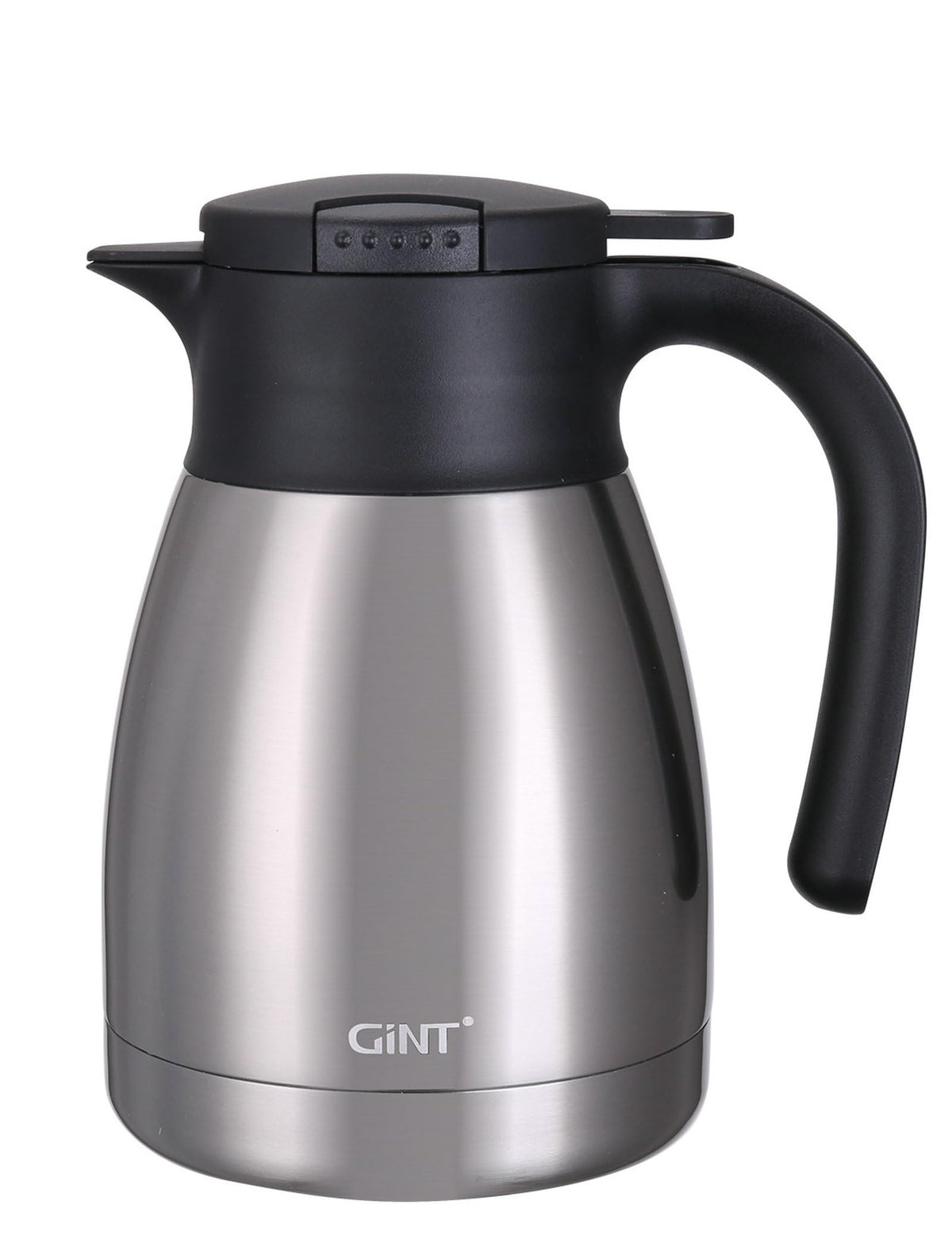 GiNT carafe front view showing sleek silver finish and handle benefit: easy serving