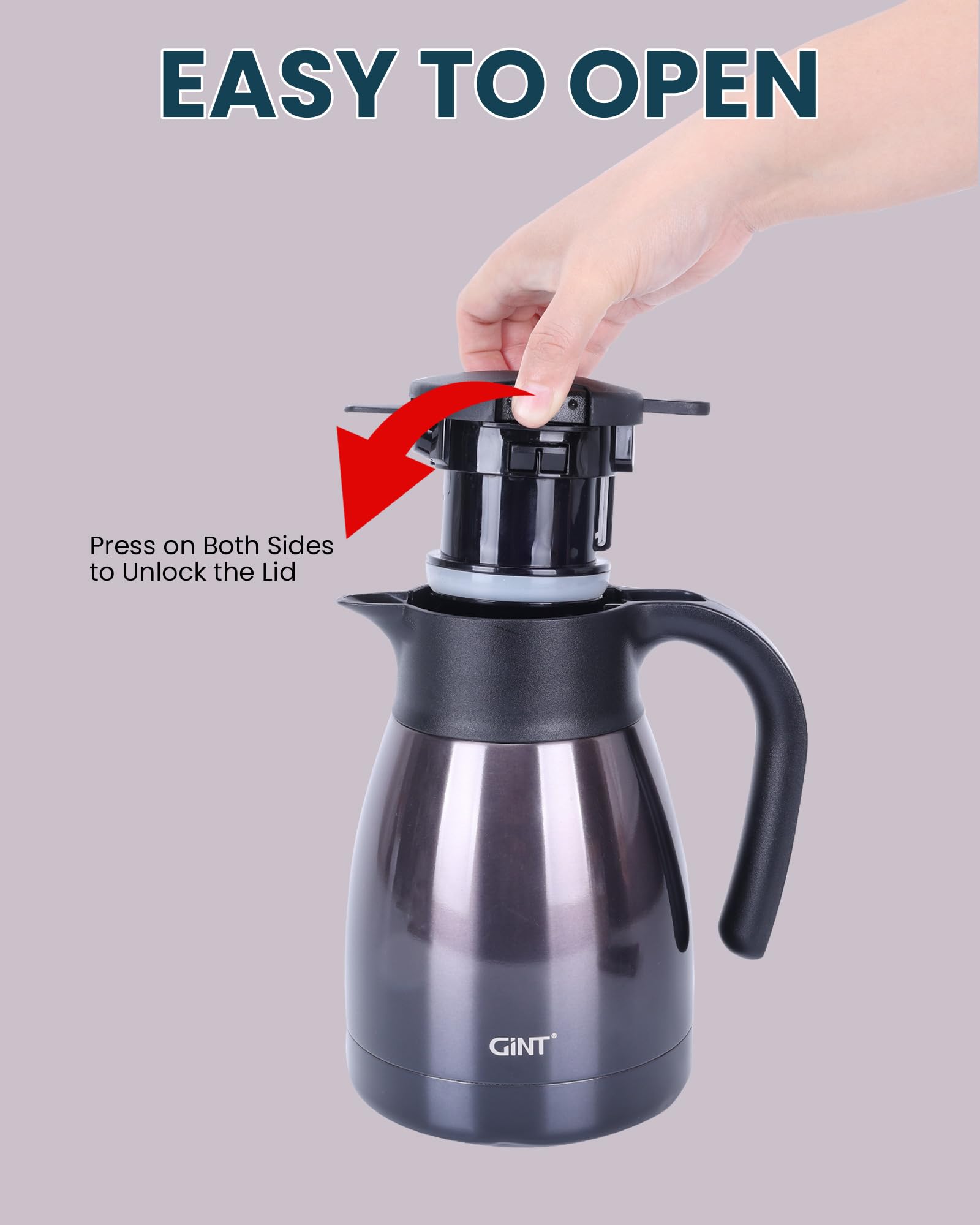 GiNT carafe interior stainless steel wall demonstrating vacuum insulation benefit