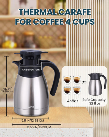 GiNT carafe pouring action with one-hand push-button enabling drip-free serving