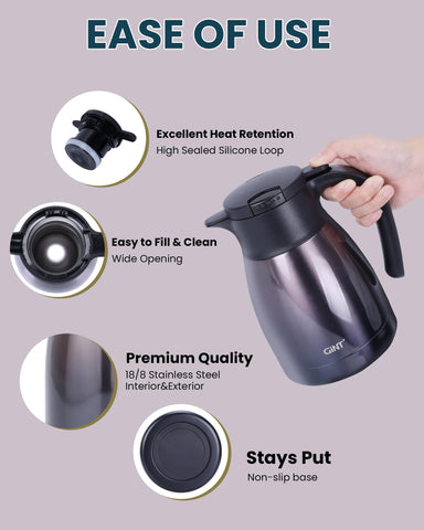 GiNT carafe beside coffee cups to show 1L capacity and practical scale