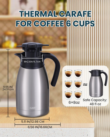 GiNT carafe next to cups showing 1.5L size and group serving benefit