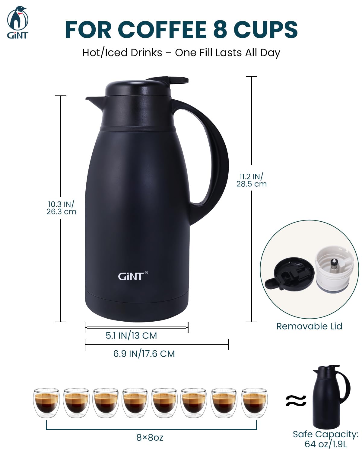 GiNT carafe wide mouth top view showing easy cleaning and ice addition