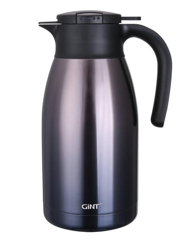 GiNT front view of purple thermal carafe showing capacity and style; keeps drinks hot longer