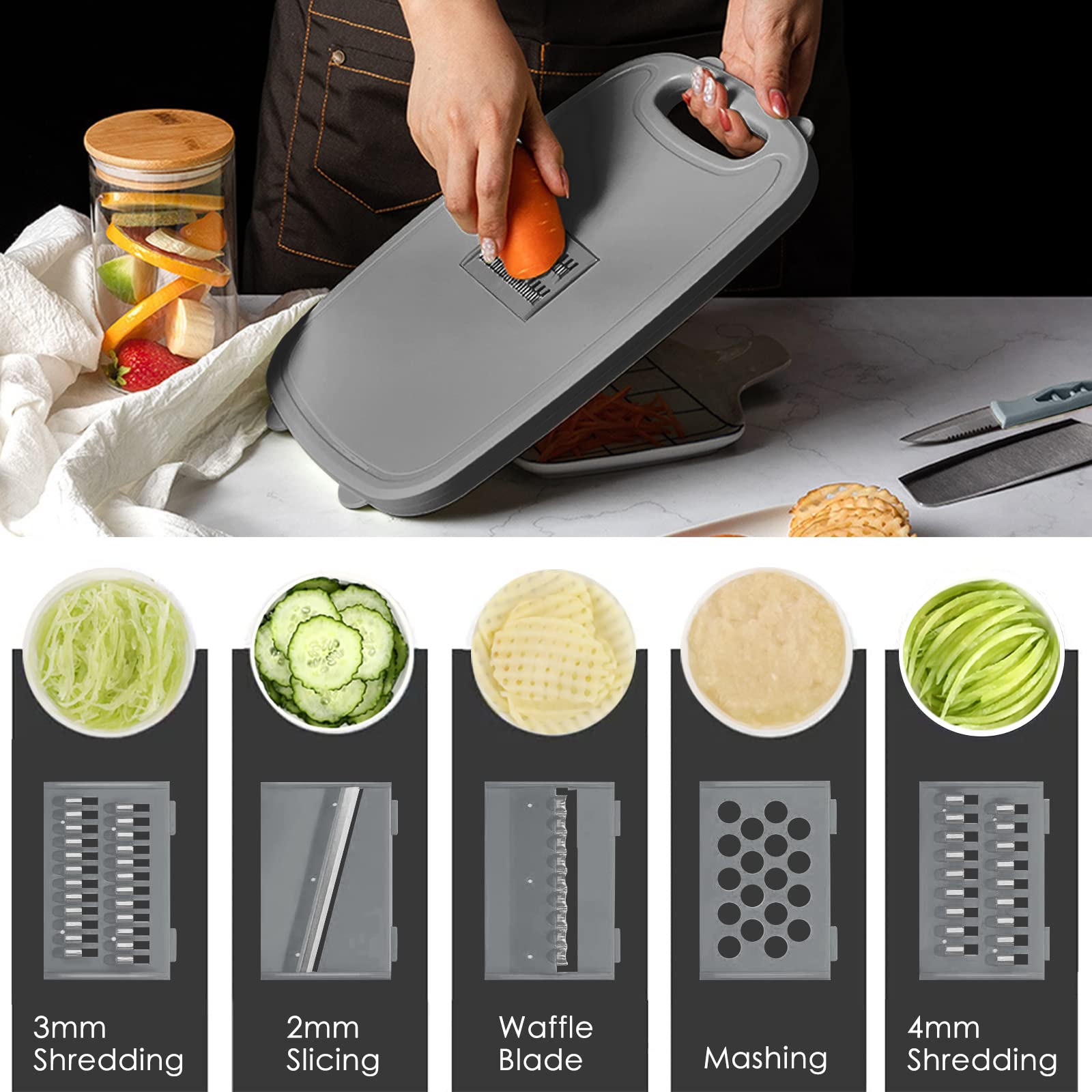 Gintan stainless-steel grater plate detail showing sharp durable benefit